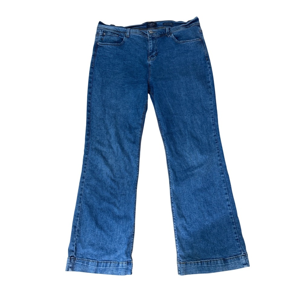 Curve Appeal Flare Jeans Womens 16/33 High Rise Stretch Flap Pocket Blue Denim